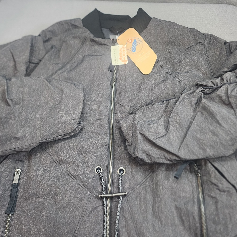 Free People Movement Bomber Jacket Black Primaloft Ruched Oversized Women's Sz M